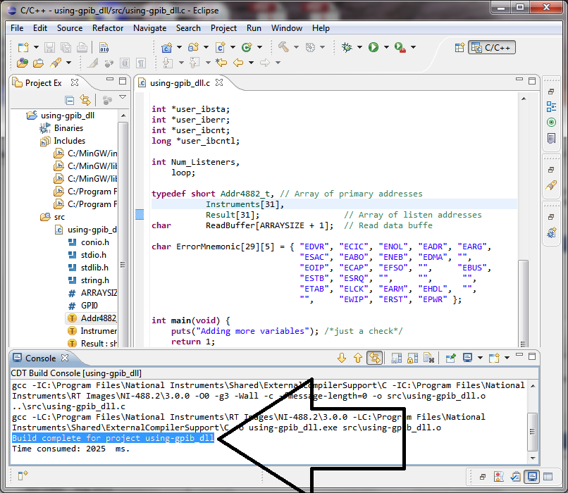 Re-Writing Instrumentation (GPIB) C Program In Eclipse (using MiniGW) in Windows 7-addr4882_ok-png