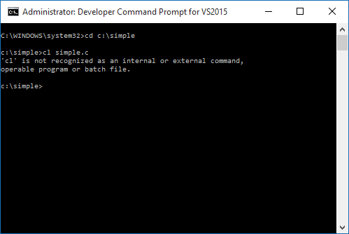 Compiling C program from command prompt (vs2015 developer command prompt) error-untitled-png