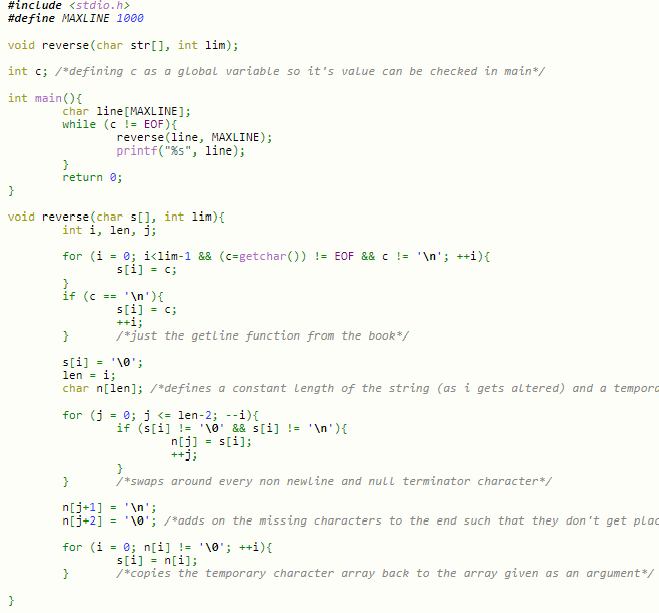I wrote this code in C to reverse string or numbers. need help to shrink it down.-c-png
