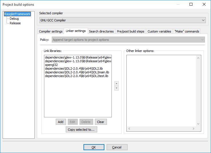 Code::Blocks - MinGW - Problems with GLEW and SDL2-linker_settings-png