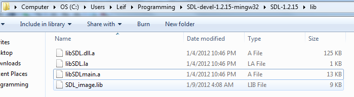 Code::Bocks 10.05 SDL_image setup woes - &quot;Undefined reference to IMG_Load&quot;-sdl5-png