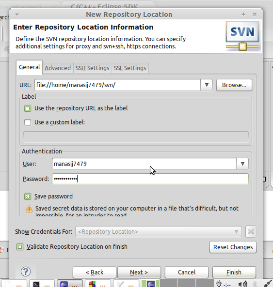 Error in adding a local SVN Repository in Subclipse(of Eclipse Galileo)-screenshot-png